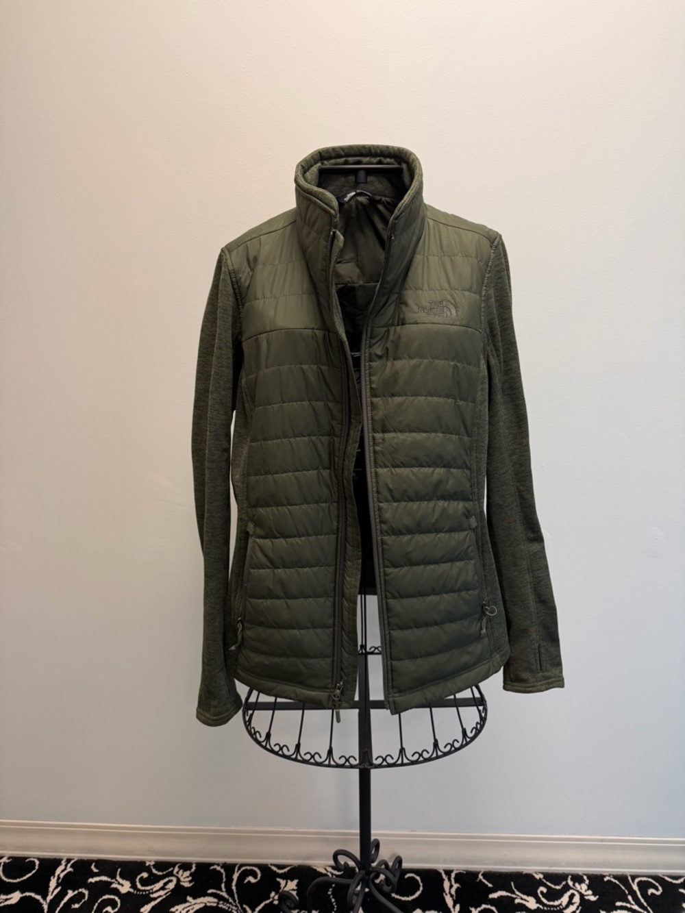 The North Face Olive Hybrid Quilted Fleece Jacket